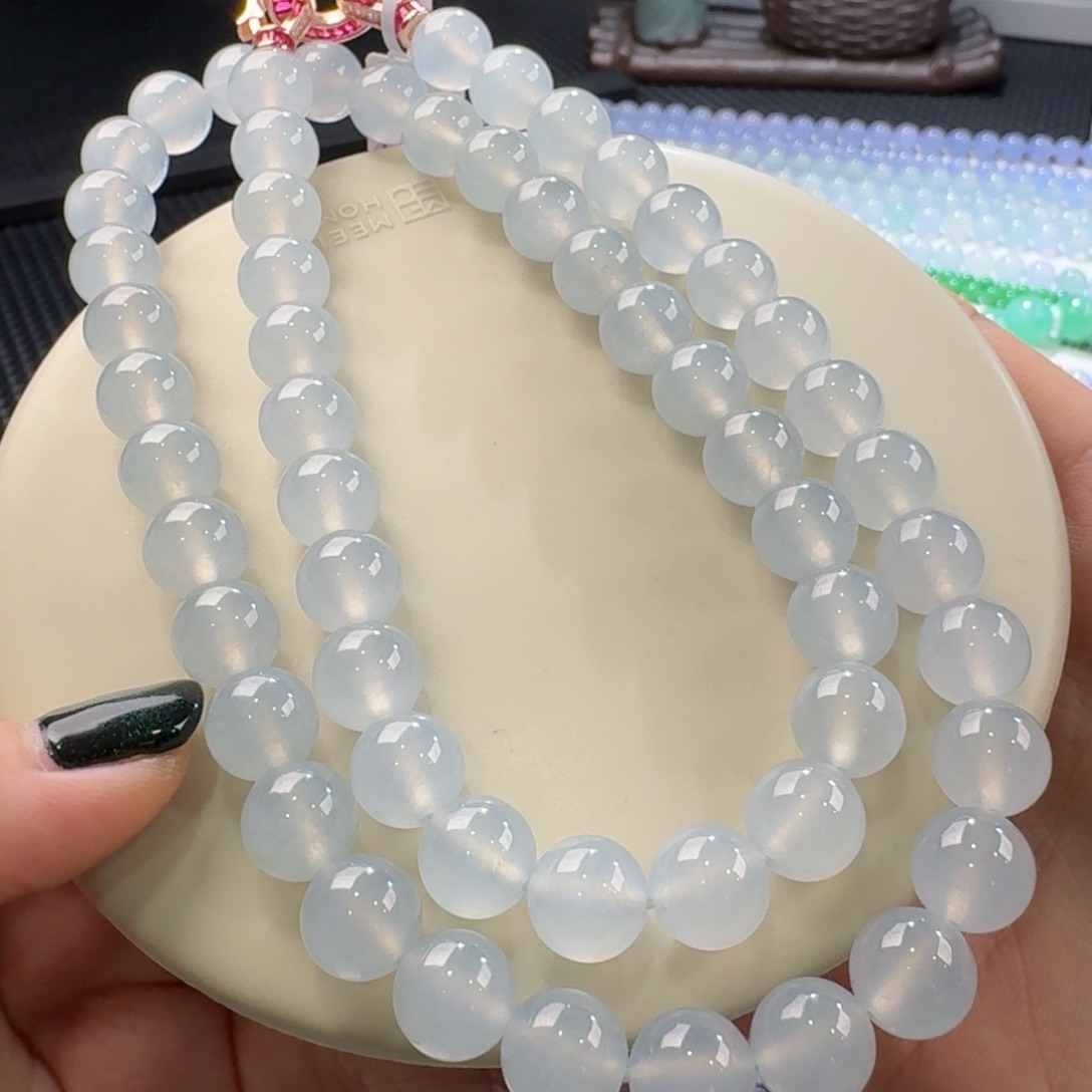 翡翠手链未镶嵌冰白月光项链卡10 水润！大漏！