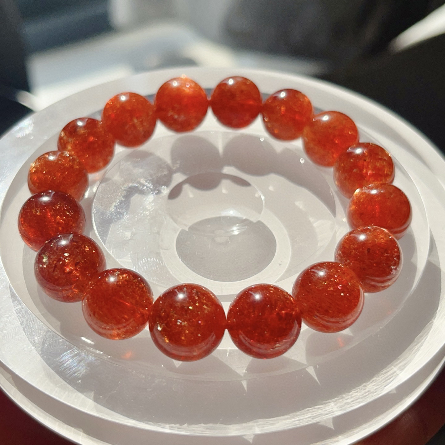 收藏级天然金太阳手链橘红猫眼日光石金太阳手串女款珠宝饰品