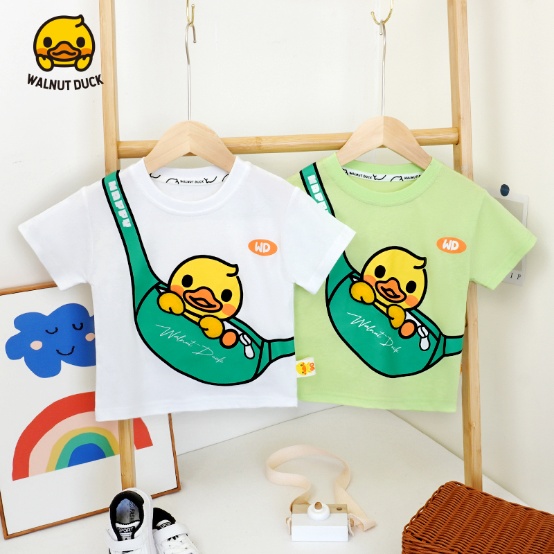 【青青福利】2025夏季新款斜跨包鸭短袖T恤潮童时尚百搭款5178