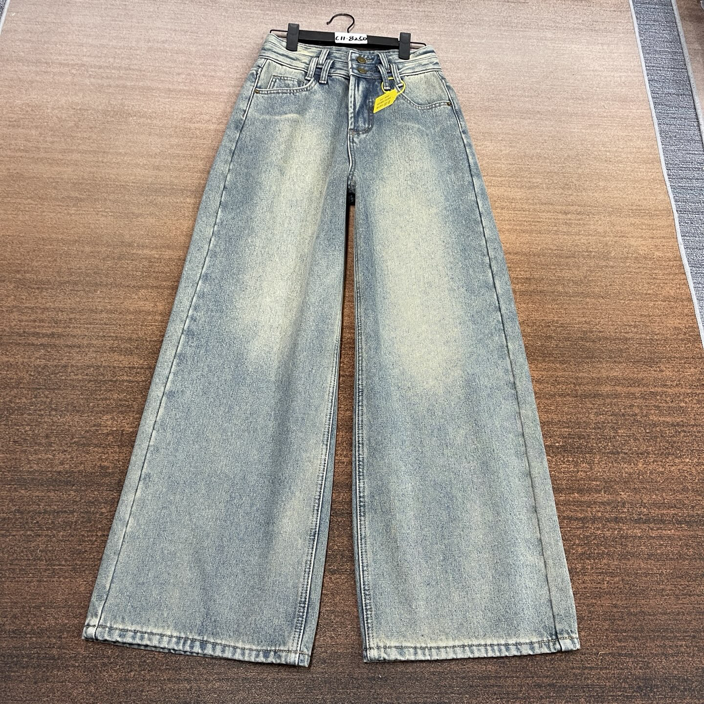 #C11-8250 加绒-厚绒 复古蓝2扣高腰超帅阔腿拖地裤 无弹（不换退）