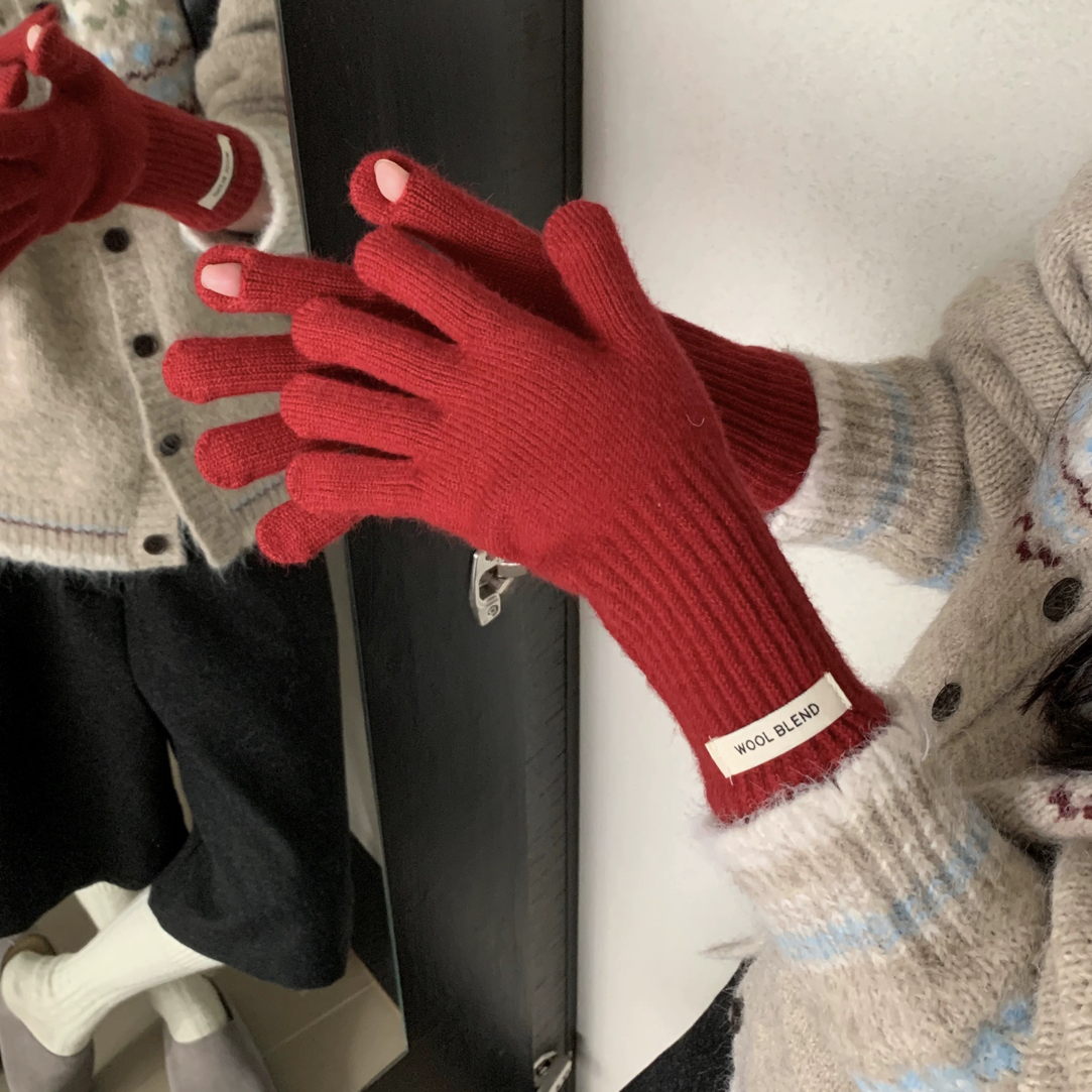 【D073】羊毛纯色手套露指保暖手套