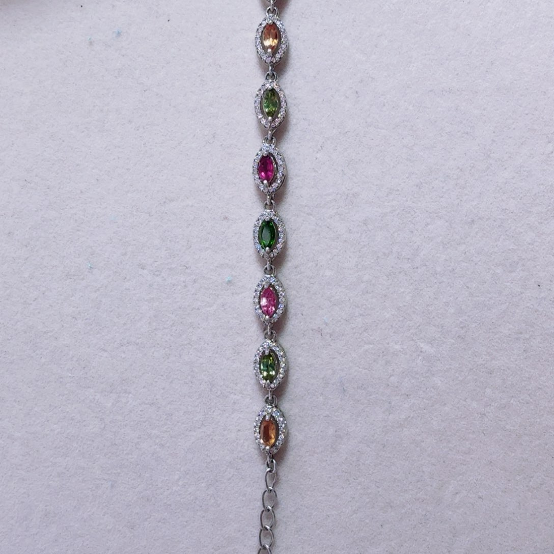 碧玺手链银S925镶嵌国首质检