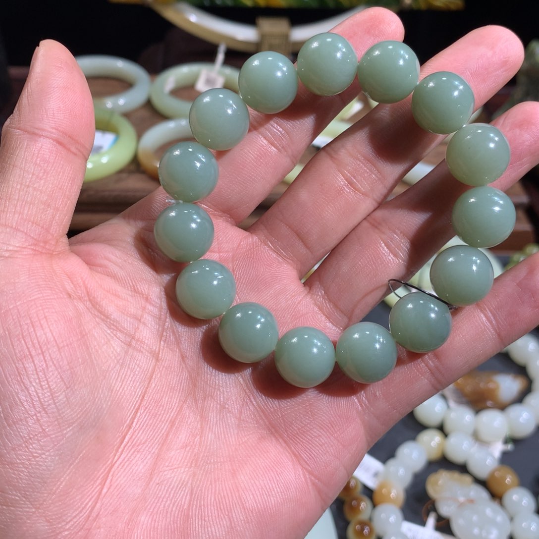 和田玉手链未镶嵌新疆且末近矿老料且末蓝手串