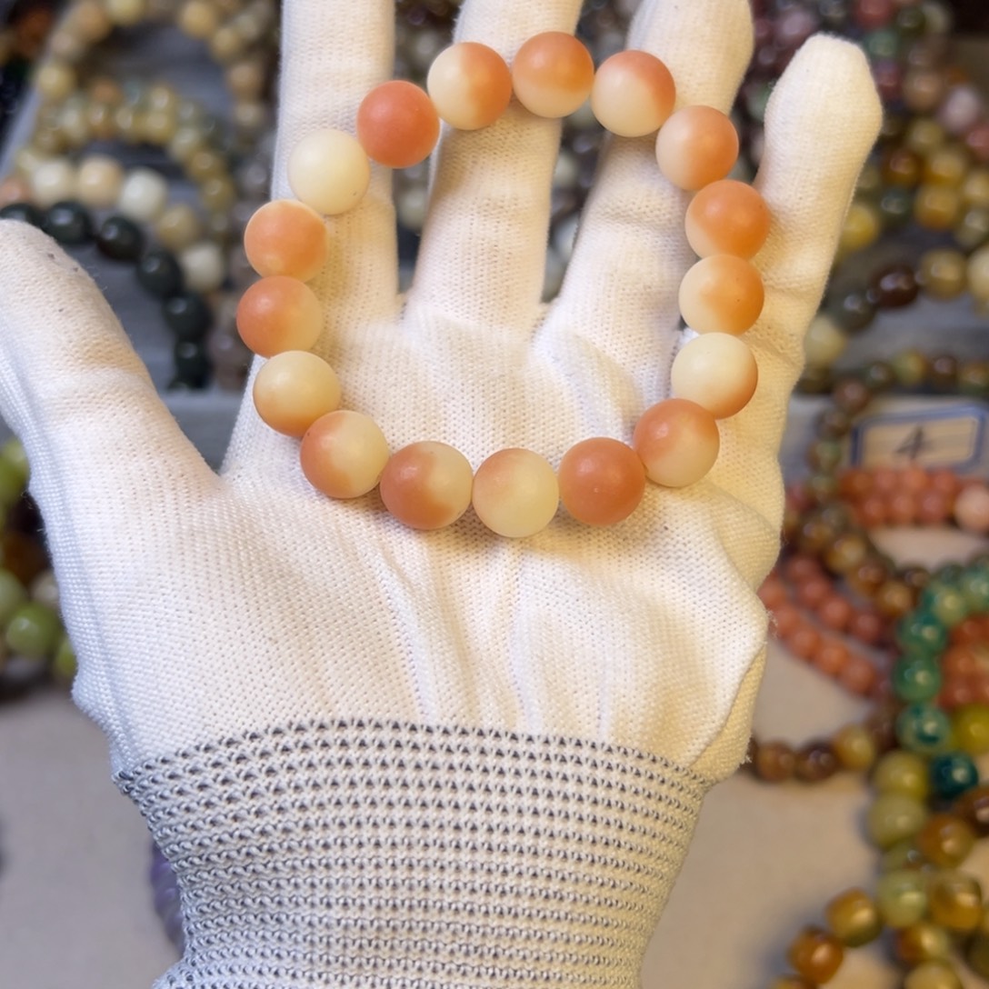 菩提根/象牙果手串磨砂橘粉卡12