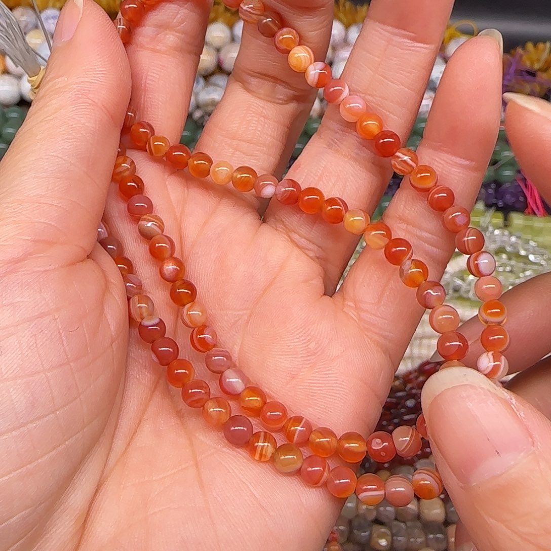 玛瑙/玉髓合金珠宝半成品红玛瑙缠丝4mm一条