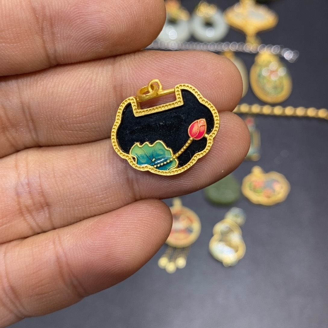 和田玉颈饰银S925镀金镶嵌