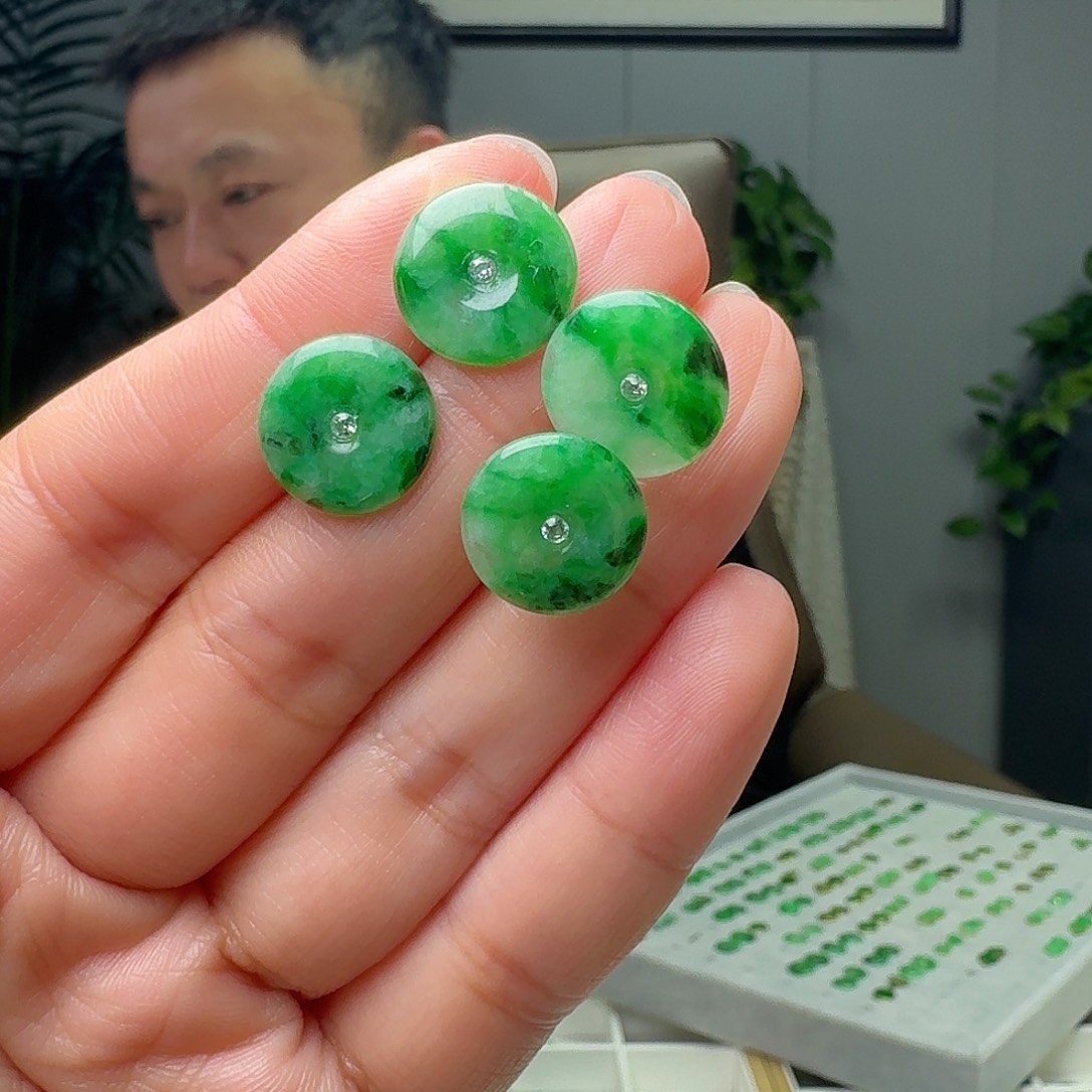 翡翠18K金镶嵌耳饰多样性发货其一