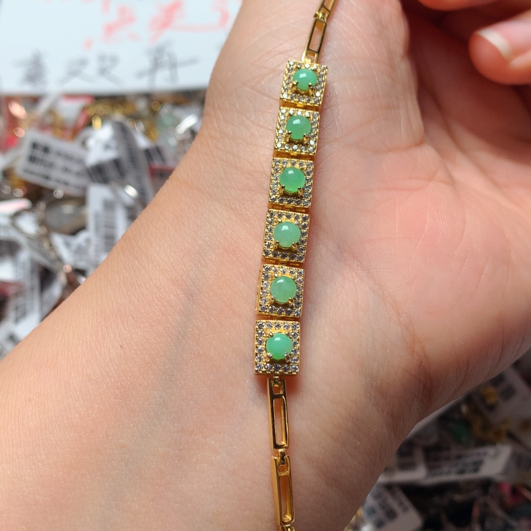 翡翠戒指银S925镶嵌天然翡翠手链