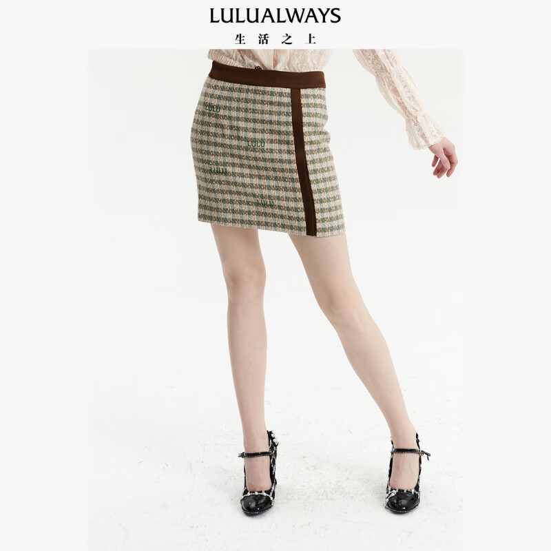 LULUALWAYS春新款清新风绿色短半裙LOA4006