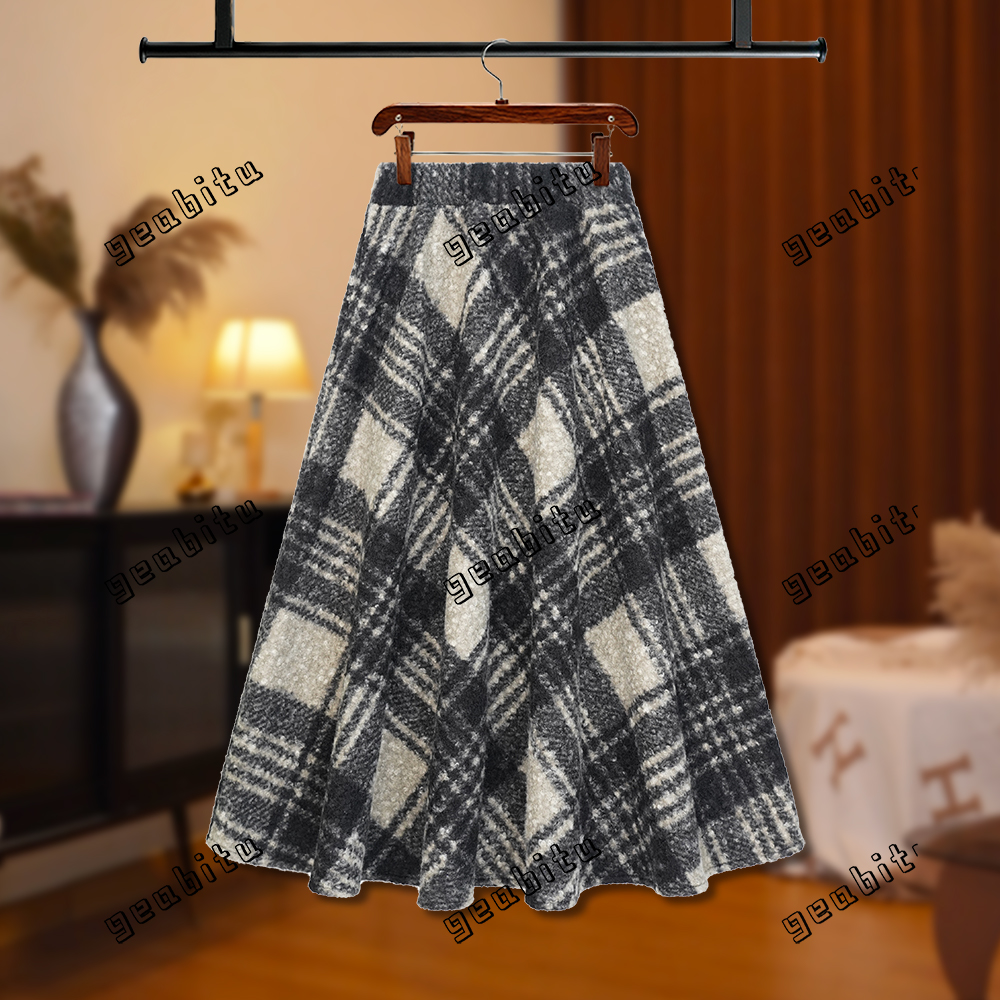 【夏夏】格纹秋冬百搭针织保暖高腰A字半身裙宽松大摆D8399