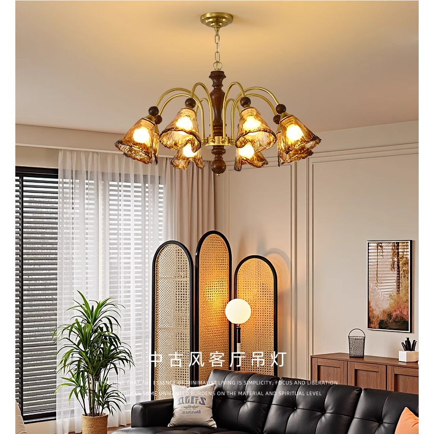 法式中古风客厅灯吊灯美式复古风氛围主卧室灯饭厅氛围玻璃艺术灯