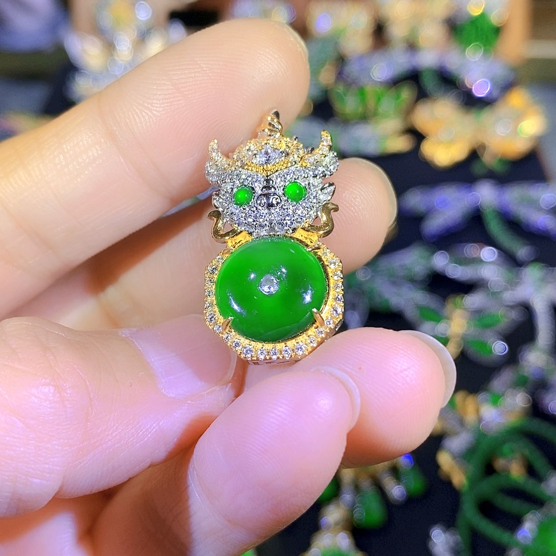 吊坠(不含链)银S925镶嵌翡翠