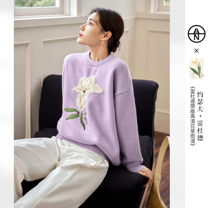 艺术画作联名超好看香芋紫毛衣冬季胖mm软糯针织衫DYZB-EOE033