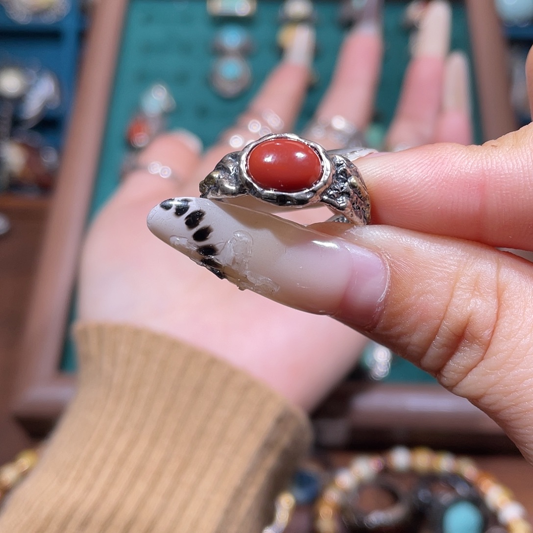 V***南红玛瑙银S925镶嵌戒指戒指