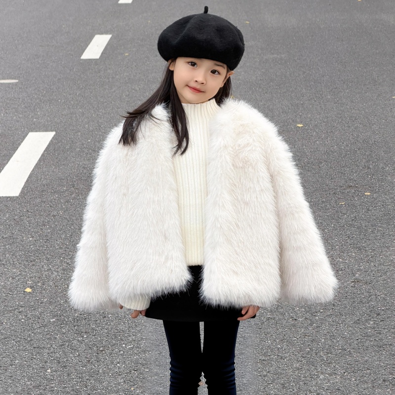 女童冬季加绒加厚环保狐狸毛毛外套仿皮草时尚保暖公主气质