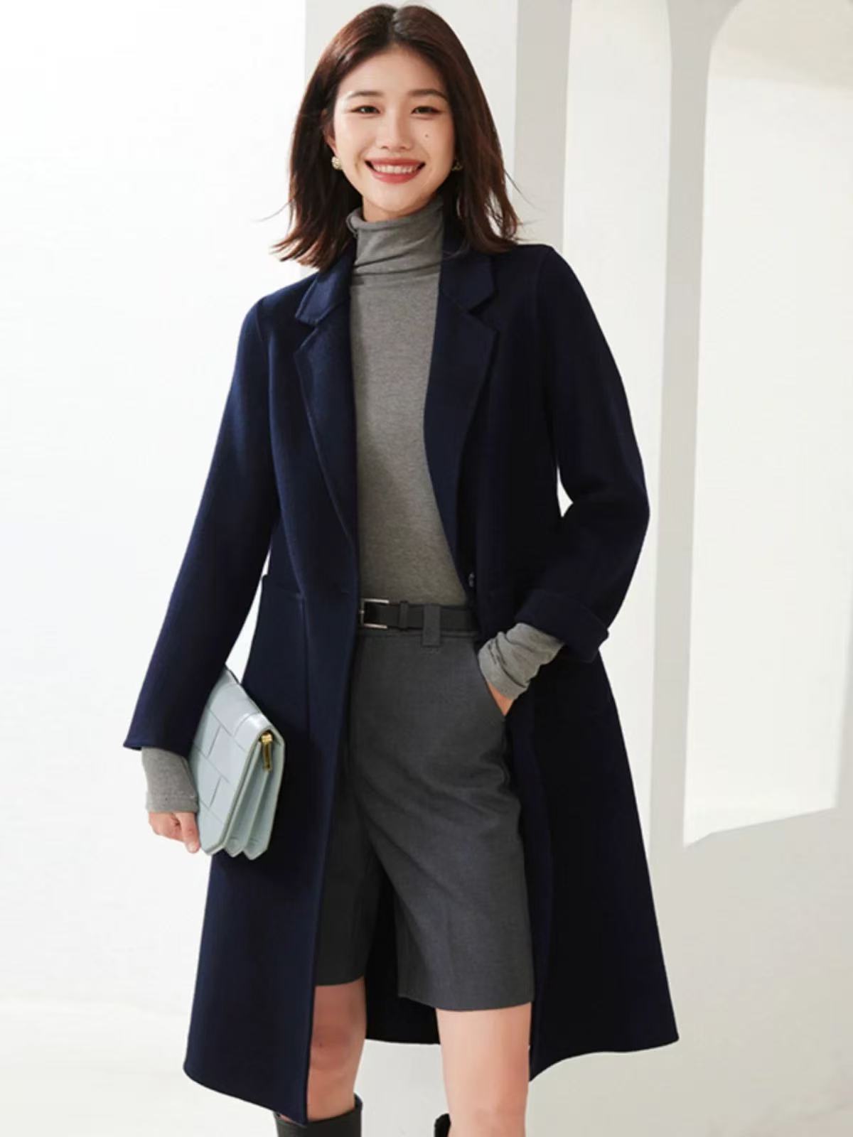 3257 2024秋冬新款高端大衣女长款西装领气质修身通勤毛呢外套 