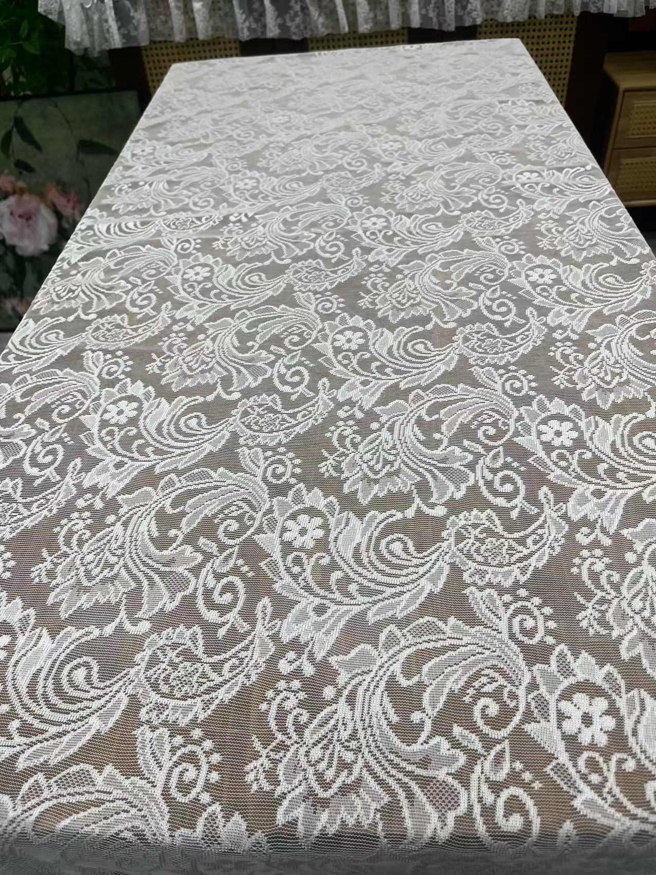 （140*180）（140*140）纯白色凤尾花手工流苏氛围感餐桌圆桌方桌桌布