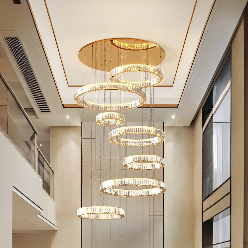 楼中楼大吊灯现代简约跃层挑高轻奢挑空客厅水晶灯别墅复式楼吊灯