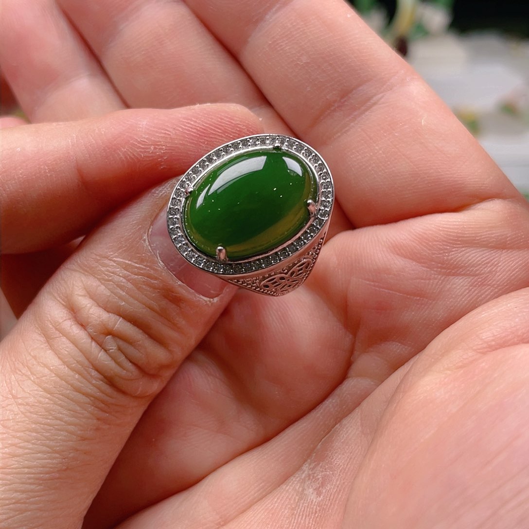 和田玉（碧玉）戒指银S925镶嵌