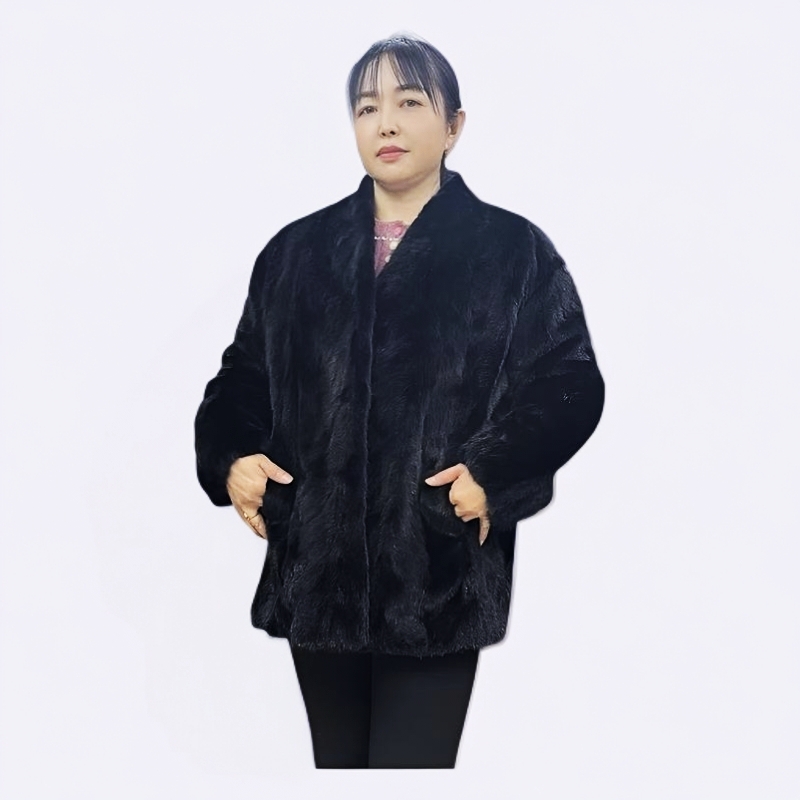 雅婷俪迩冬季女士外套水貂皮毛一体通勤约会百搭拼貂皮草长袖V领