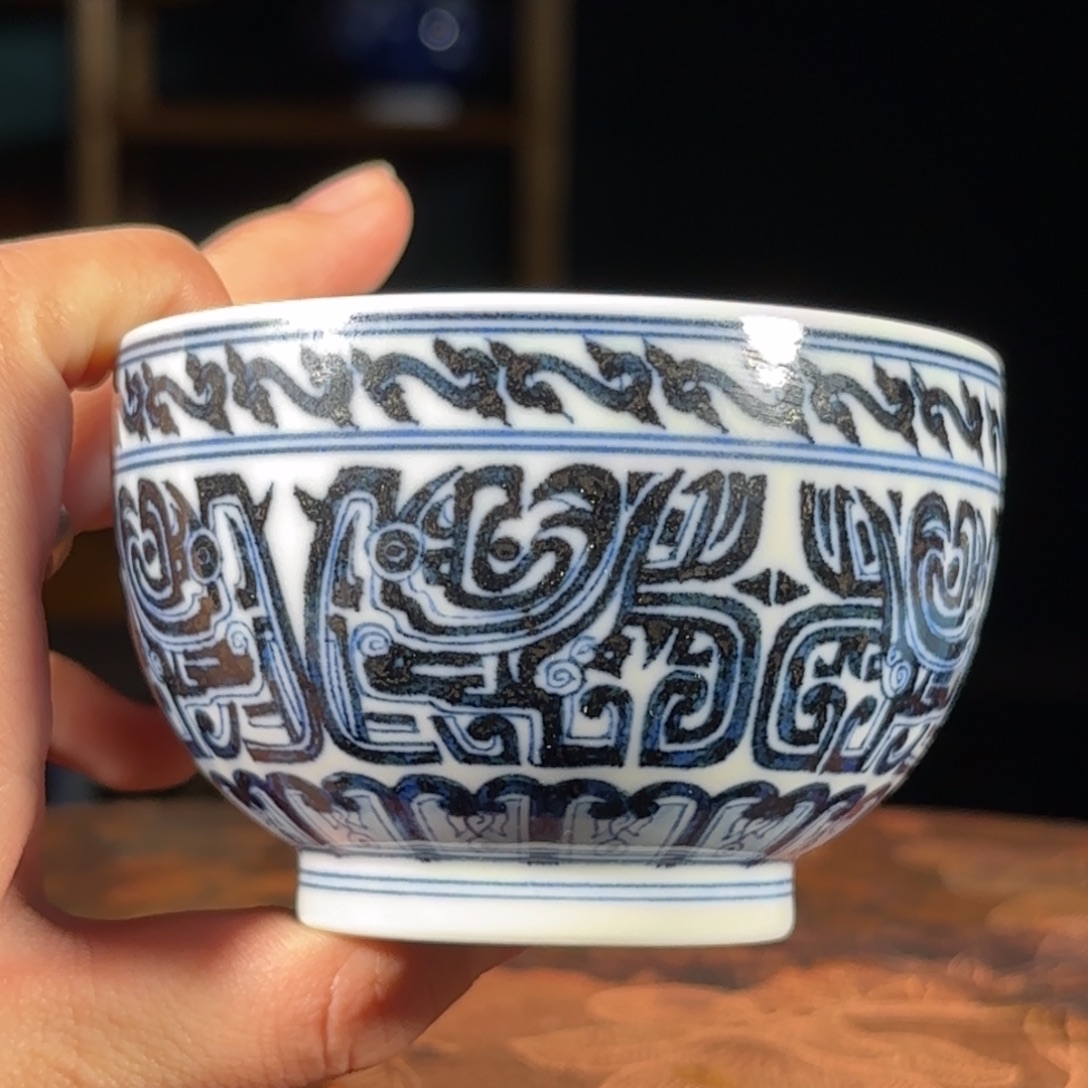 饕餮纹手工手绘柴窑烧制