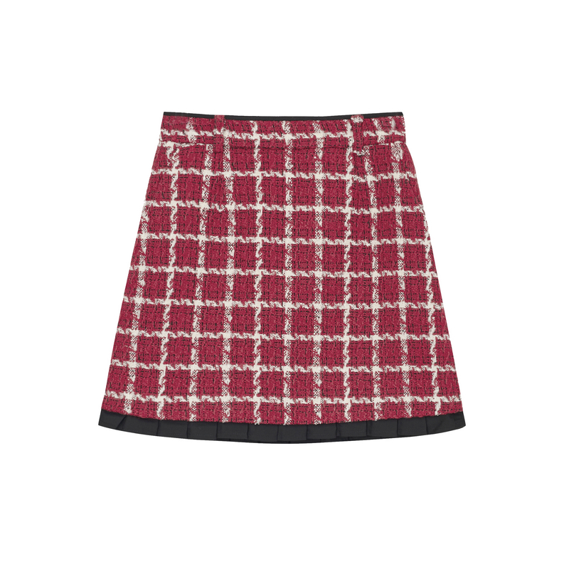 PK1115001格子裙小香风短款时尚编织毛呢千鸟格格纹粗花呢