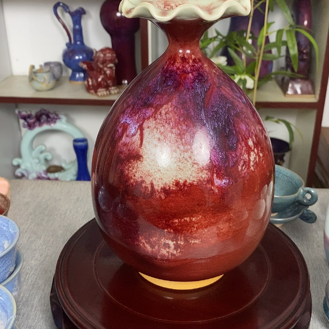 瓶钧瓷花瓶荷口玉壶春手拉胚高温窑变