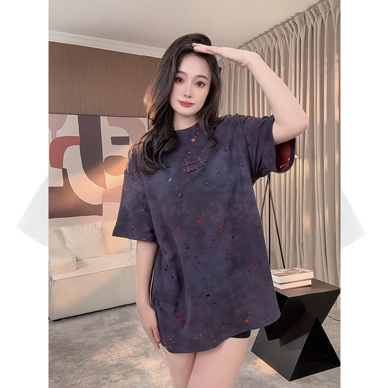 扎染印花短袖T恤女2025夏季新款宽松遮屁股大版时尚休闲百搭