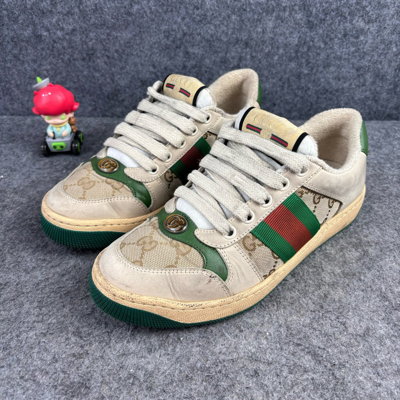 95新 GUCCI/古驰 红绿三环满印脏脏鞋 35.5码 YLP1992