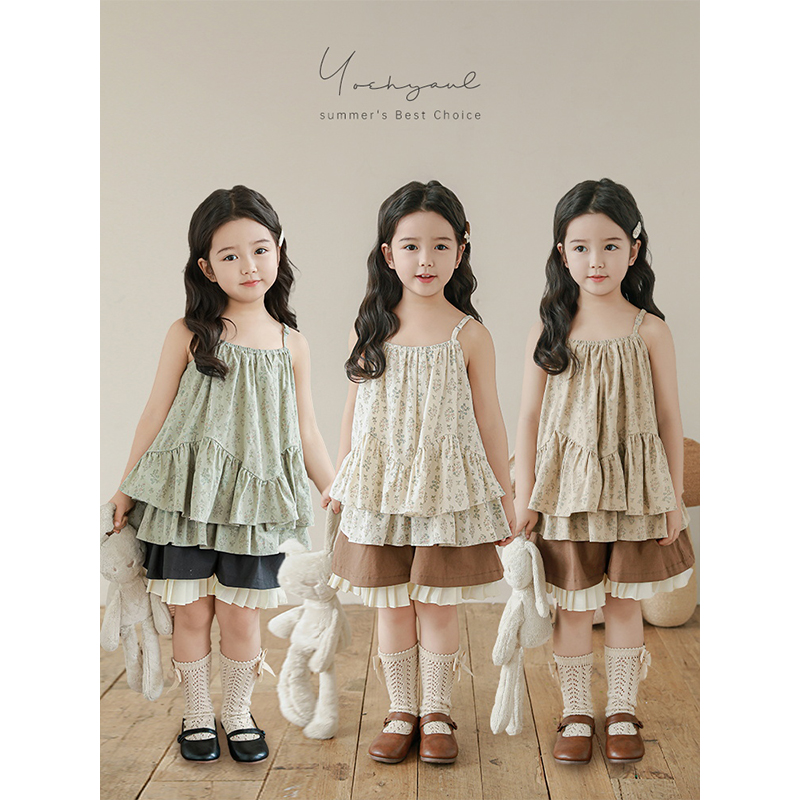 YOEHYAUL/幼悠【法式风琴】夏伍波上女童夏季森系气质吊带上衣X5086