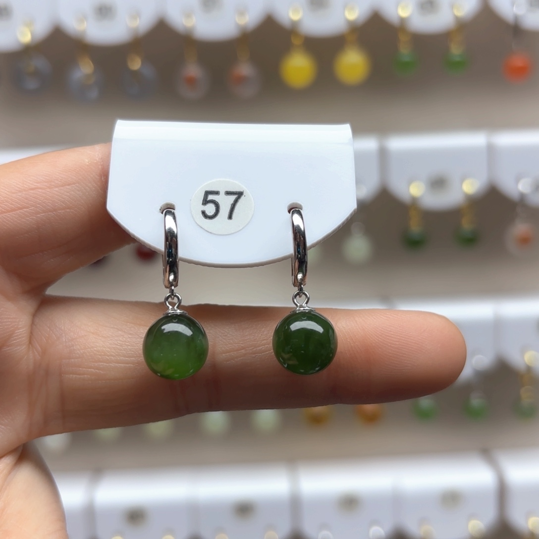 和田玉耳饰银S925镶嵌