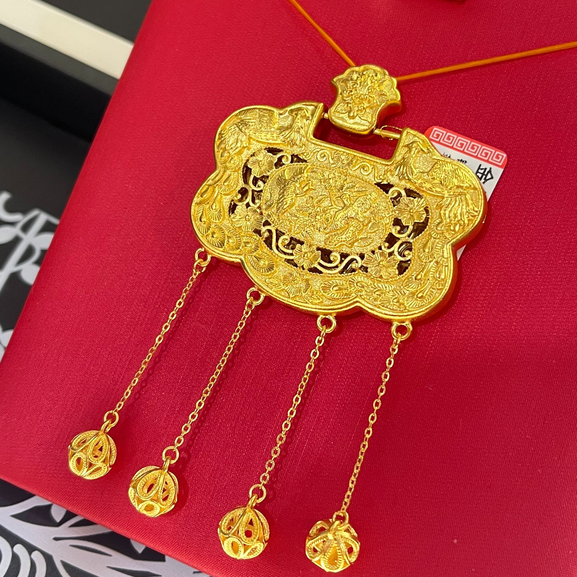 足银银制品 包厚金 喜上眉梢古法传承锁包吊坠