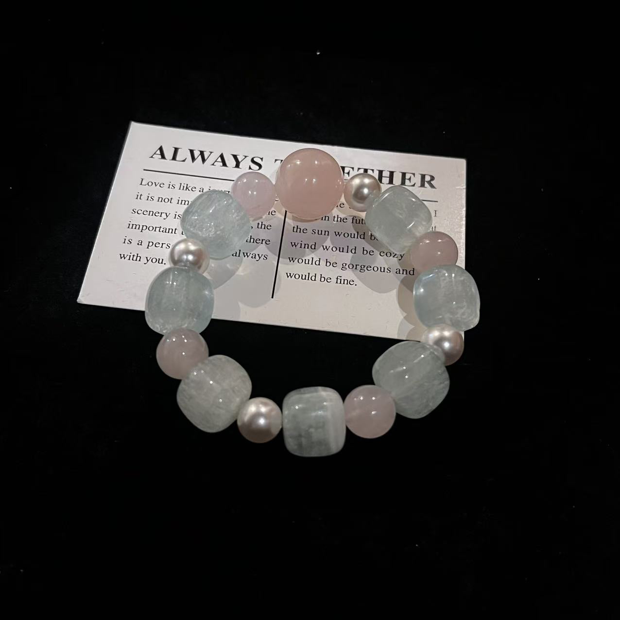 F332 绿萤石方糖+粉晶设计款手串 多样性发一