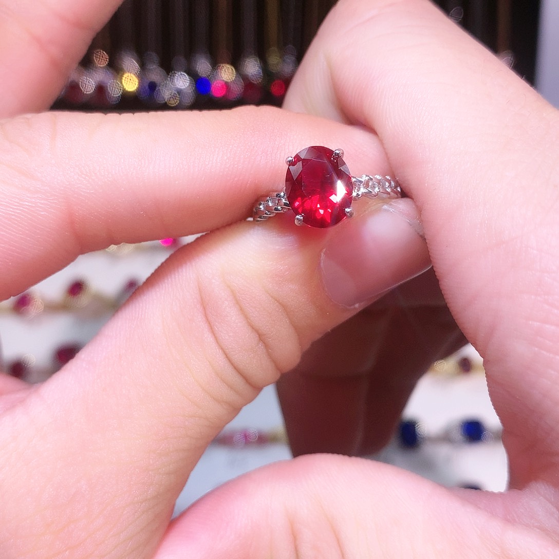 红宝石戒指银S925镶嵌