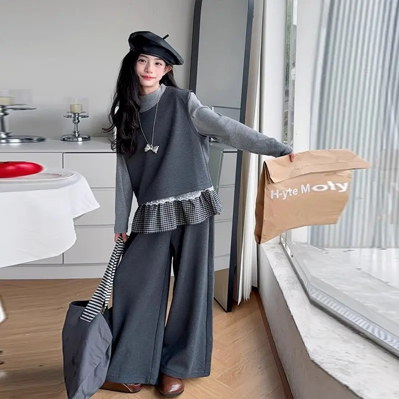 女童春秋套装洋气时髦2025新款早秋儿童韩系春秋女大童秋装阔腿裤