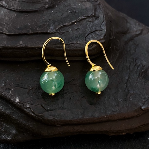 925银耳饰 等你系列复古高级绿色耳钩简约耳环2510883多样性发