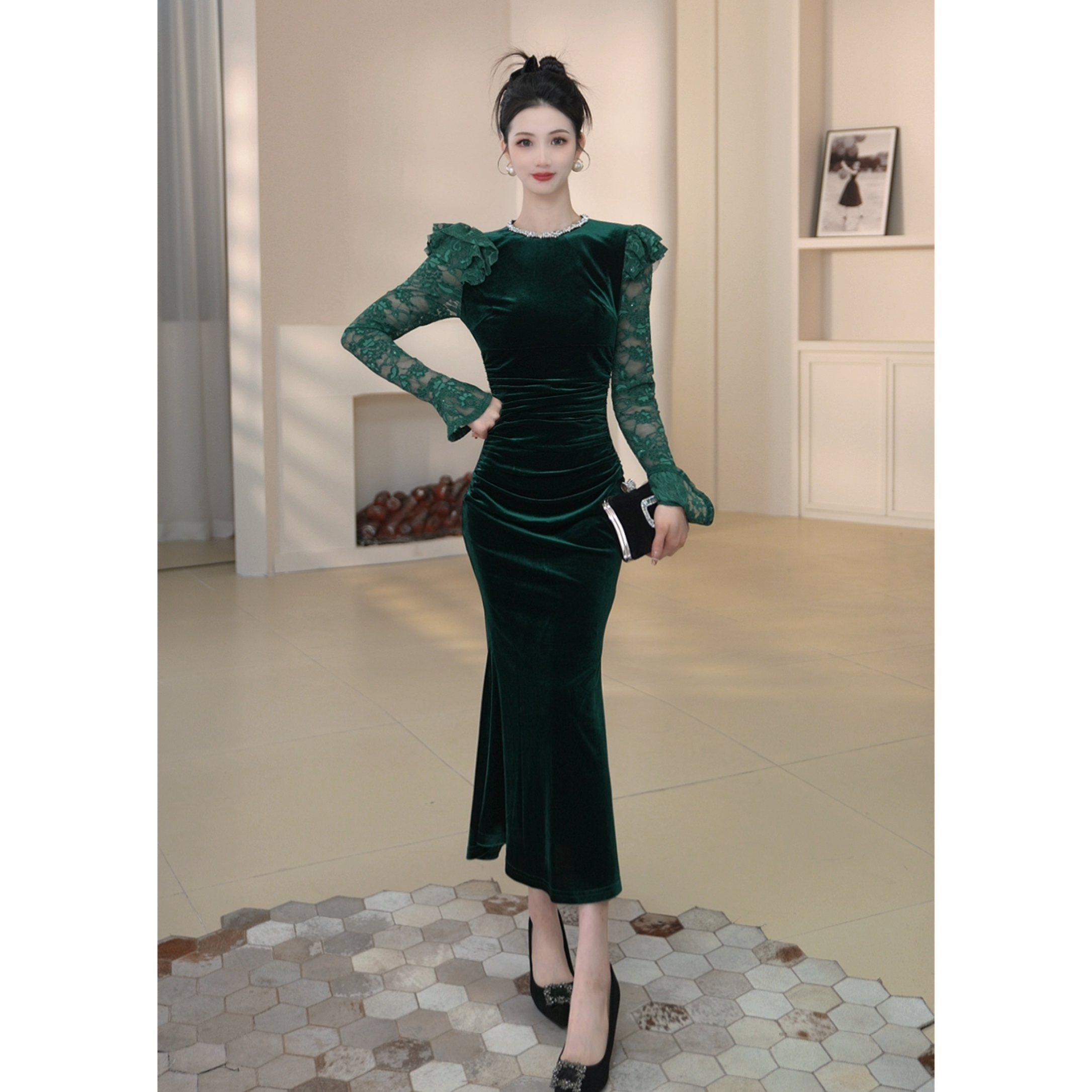 沐子的轻奢私藏【Mu/zi83040】法式气质显瘦优雅复古包臀修身连衣裙