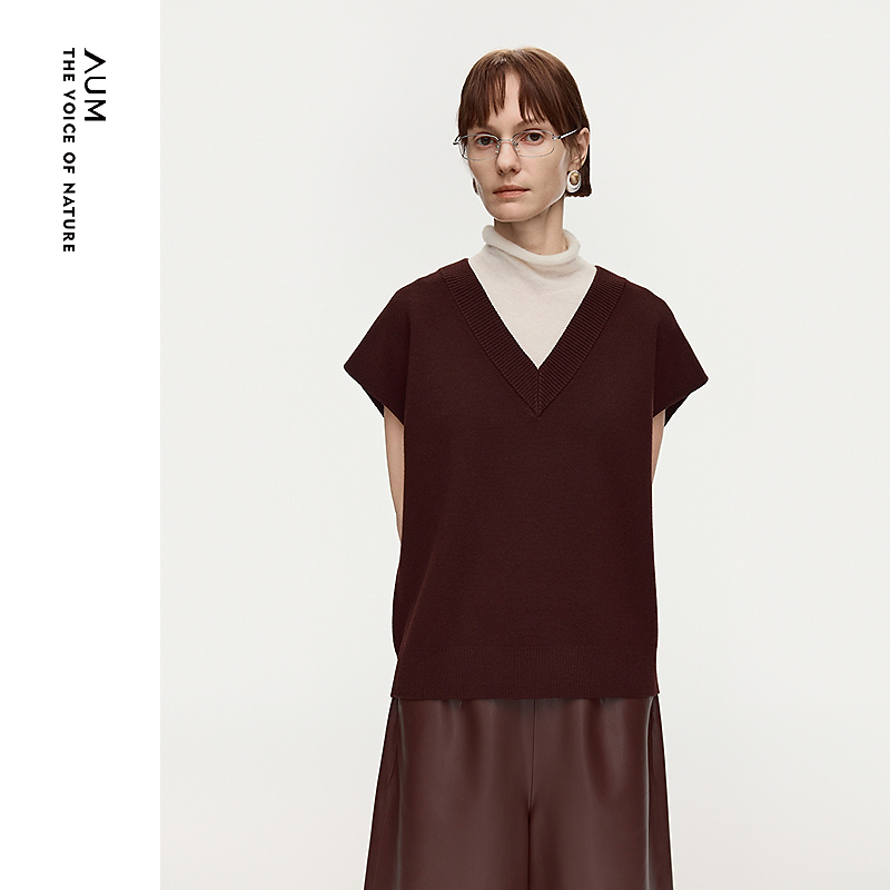 AUM噢姆秋冬落肩宽松时尚百搭简约复古针织马甲上衣M1GB1B17M