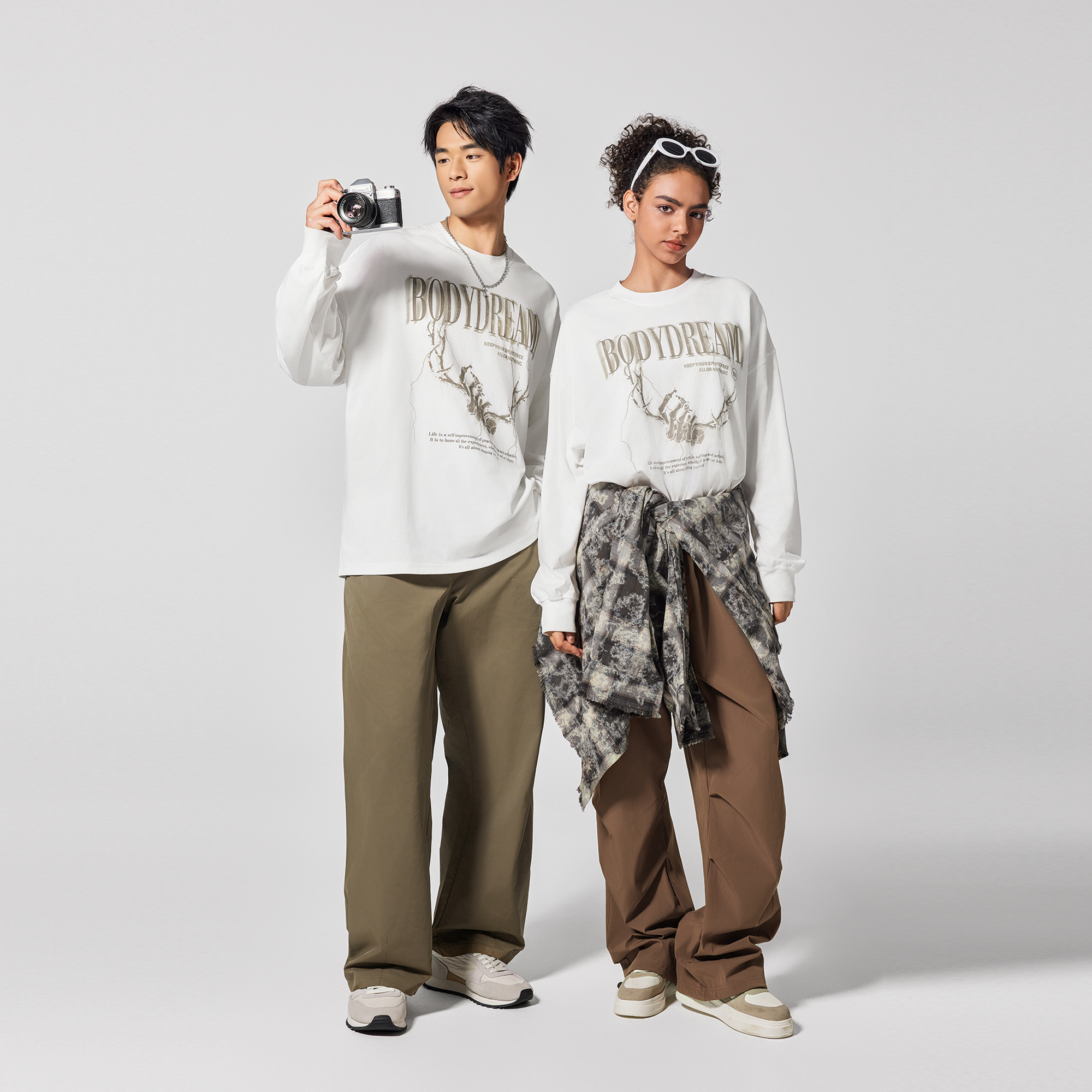 BODYDREAM BM男秋款长袖T恤美式运动简约宽松潮流休闲上衣圆领潮