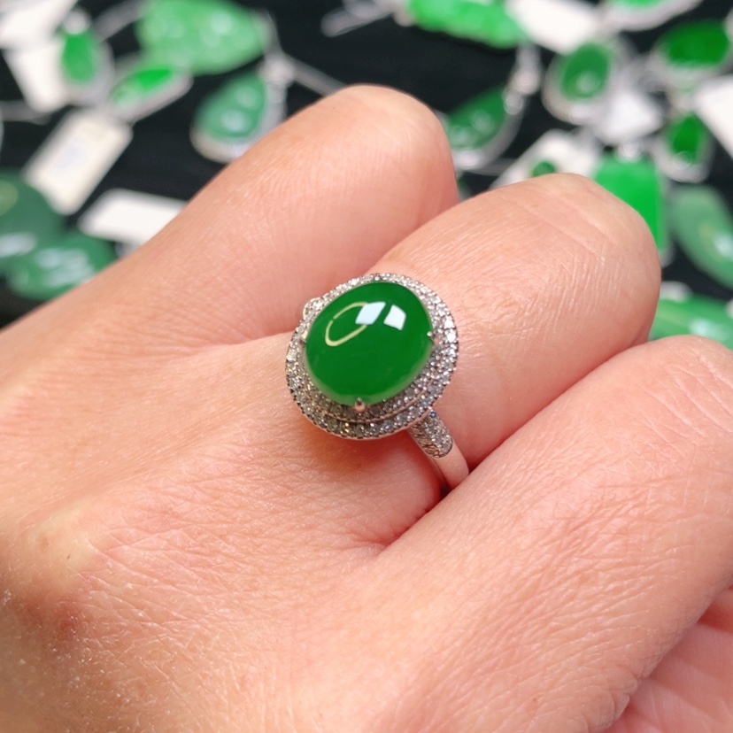 【闪购商品】翡翠戒指18K金镶嵌14圈口