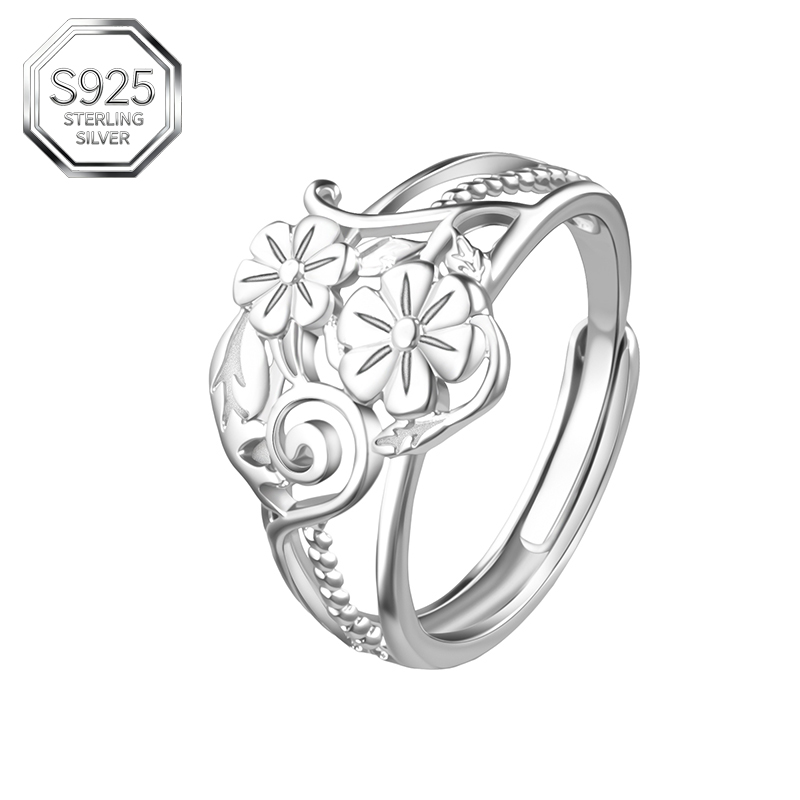 925银戒指 甜美风活口女原创设计银戒饰品素款女士复古简约