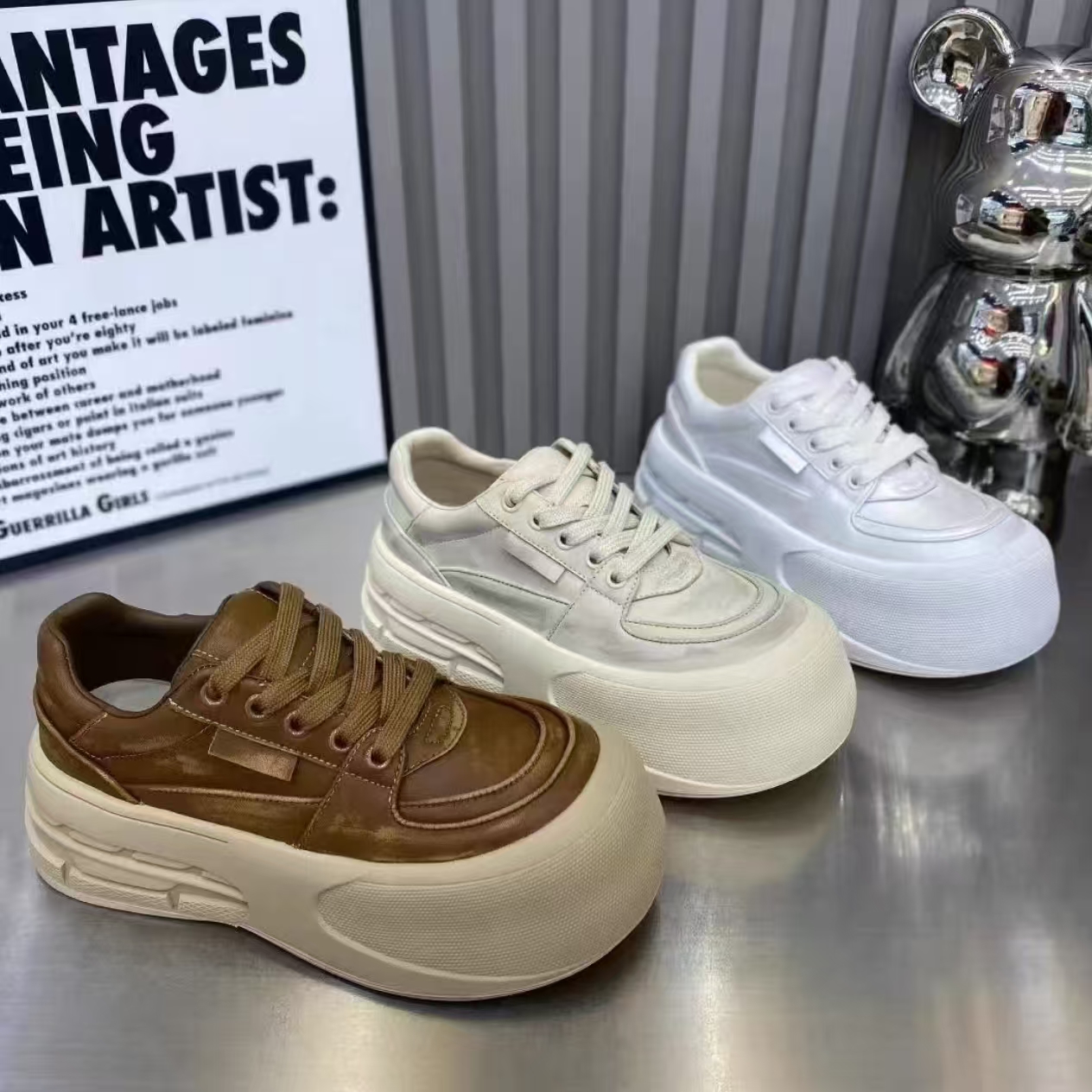 【晨晨格调现货】丑萌大头面包鞋女2025年秋季网面透气厚底配阔腿