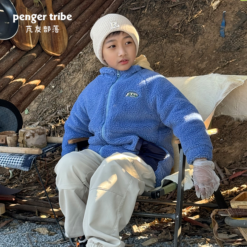 中童-Free刺绣拼色毛绒拉链外套-PZ-XJ-088