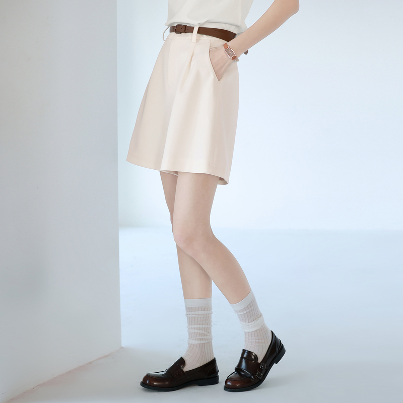 伊芙丽复古宽松休闲百搭A字显瘦遮胯百慕大短裤女2024春1E3951081