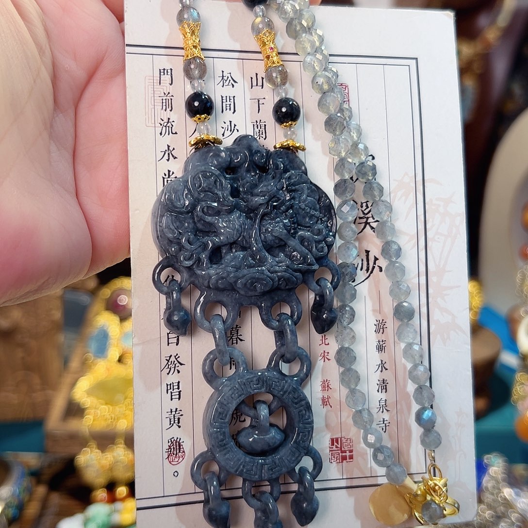 翡翠银S925镶嵌颈饰国风