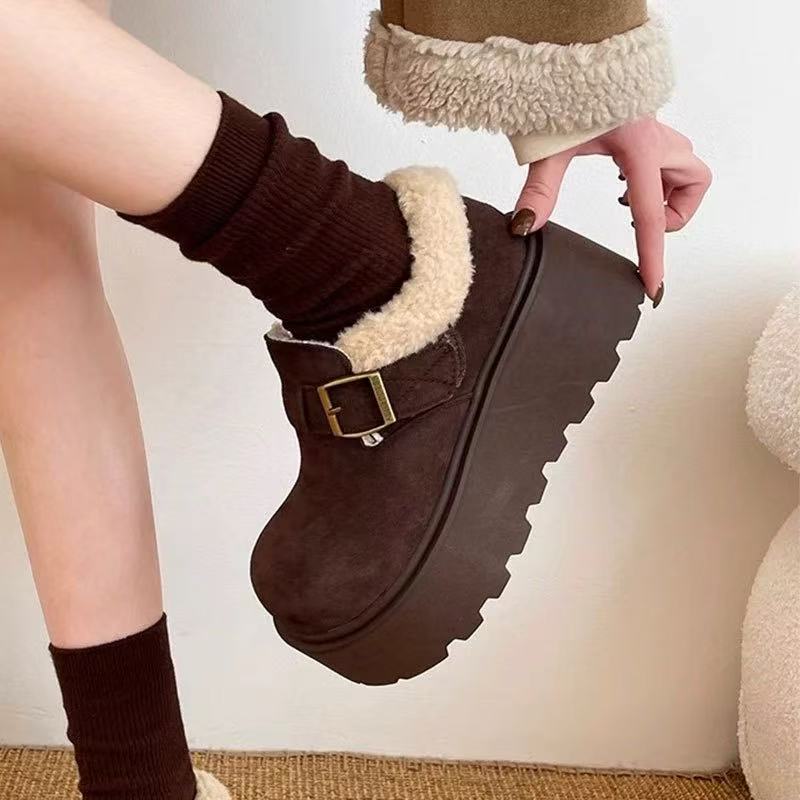 B03厚底增高勃肯鞋女雪地靴秋冬加绒面包鞋子保暖东北大棉鞋