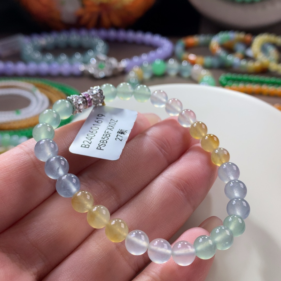 翡翠手链未镶嵌翡翠高冰马卡龙卡6+