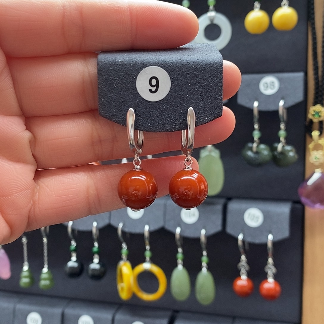 七***云玛瑙/玉髓银S925镶嵌耳坠