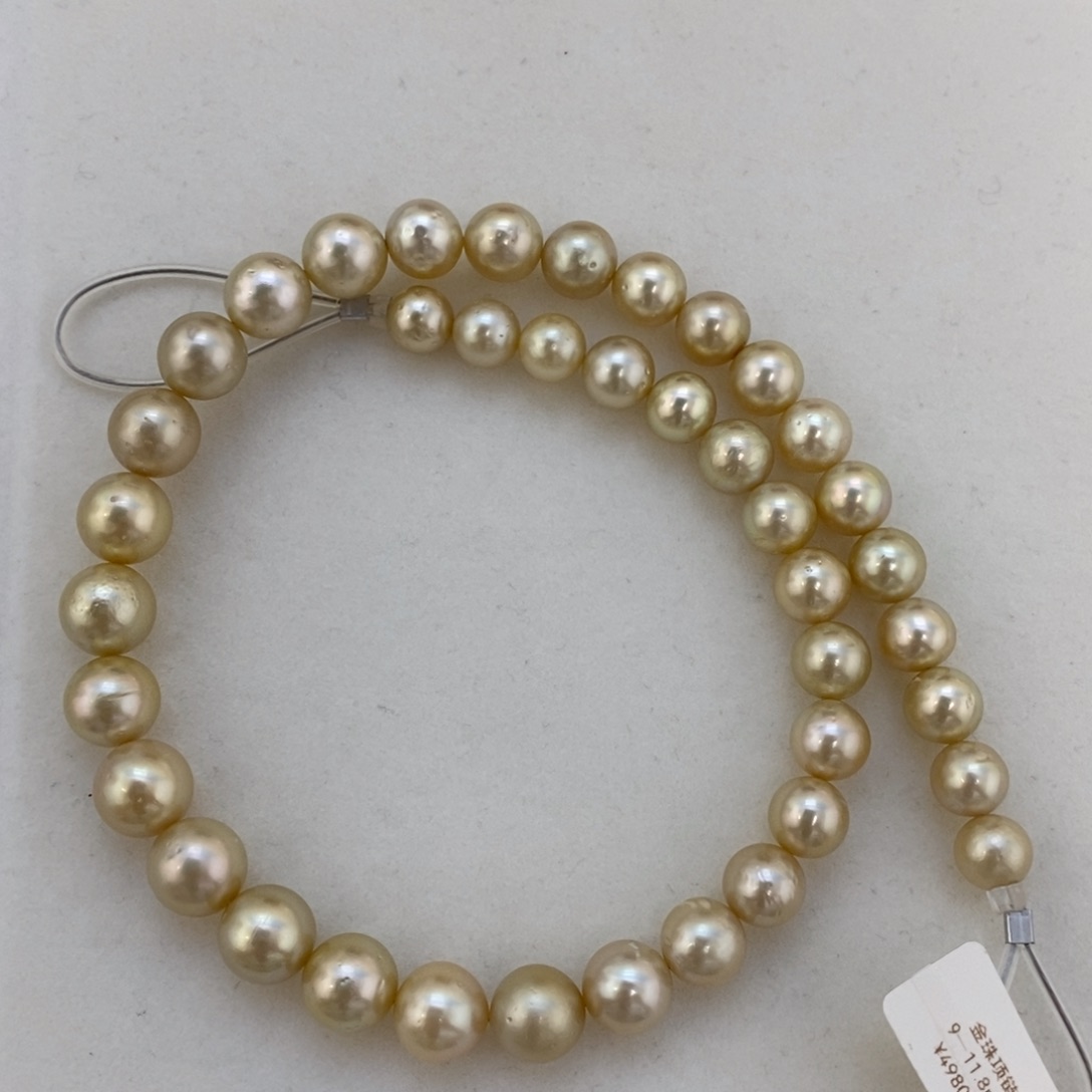 未镶嵌裸珠海水珍珠金珠满串项链9-11.8