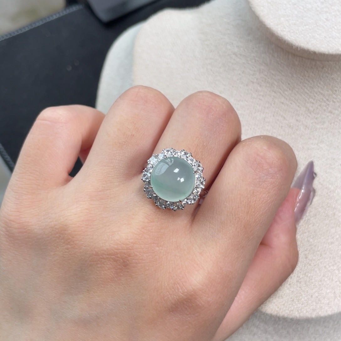 翡翠戒指银S925镶嵌355980